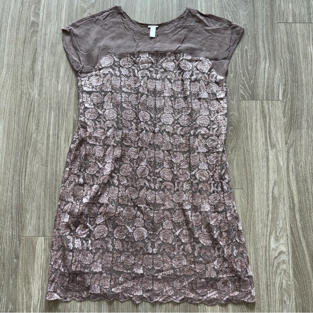 Sundance Angelica Embroidery Dress Lace Mesh Dress XL Rose Gold Pink Floral Top